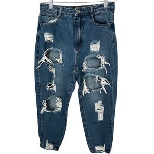 Missguided Petite Destroyed Blue Jeans Button Zip Five Pocket Women's Size 6